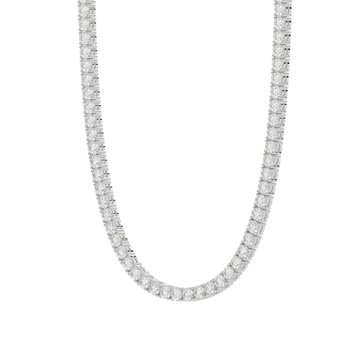14K White Gold Ladies (16 Inch) Tennis Necklace With 14 1/3Ct Round Cut Lab Grown Diamonds