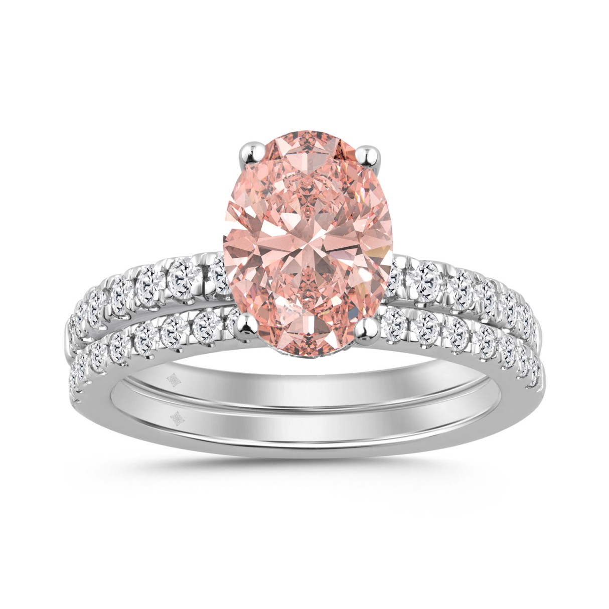 14K WHITE GOLD 2 1/2CT ROUND/OVAL DIAMOND LADIES BRIDAL SET (CENTER STONE PINK OVAL DIAMOND 2.00CT) 14K WHITE GOLD 2 1/2CT ROUND/OVAL DIAMOND LADIES BRIDAL SET (CENTER STONE PINK OVAL DIAMOND 2.00CT) data-zoom-image=