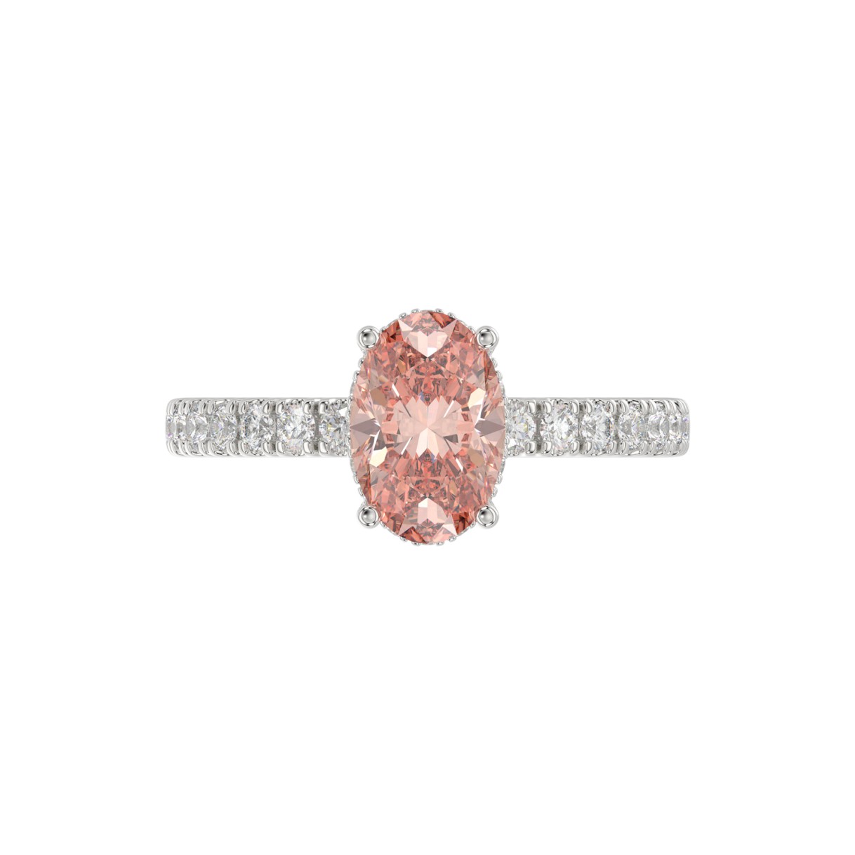 ETERNAL BLUSH COLLECTION 14K WHITE GOLD 2 1/2CT ROUND/OVAL DIAMOND LADIES RING(CENTER STONE PINK OVAL DIAMOND 2CT)