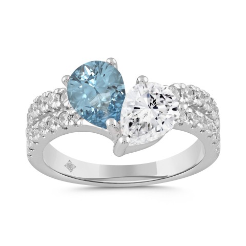 14K WHITE GOLD 2.00CT ROUND/PEAR DIAMOND LADIES RING (CENTER STONE BLUE PEAR DIAMOND 3/4CT)