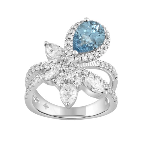 14K WHITE GOLD 3.00CT ROUND/PEAR/MARQUISE DIAMOND LADIES RING (CENTER STONE PEAR DIAMOND 1 1/2CT)