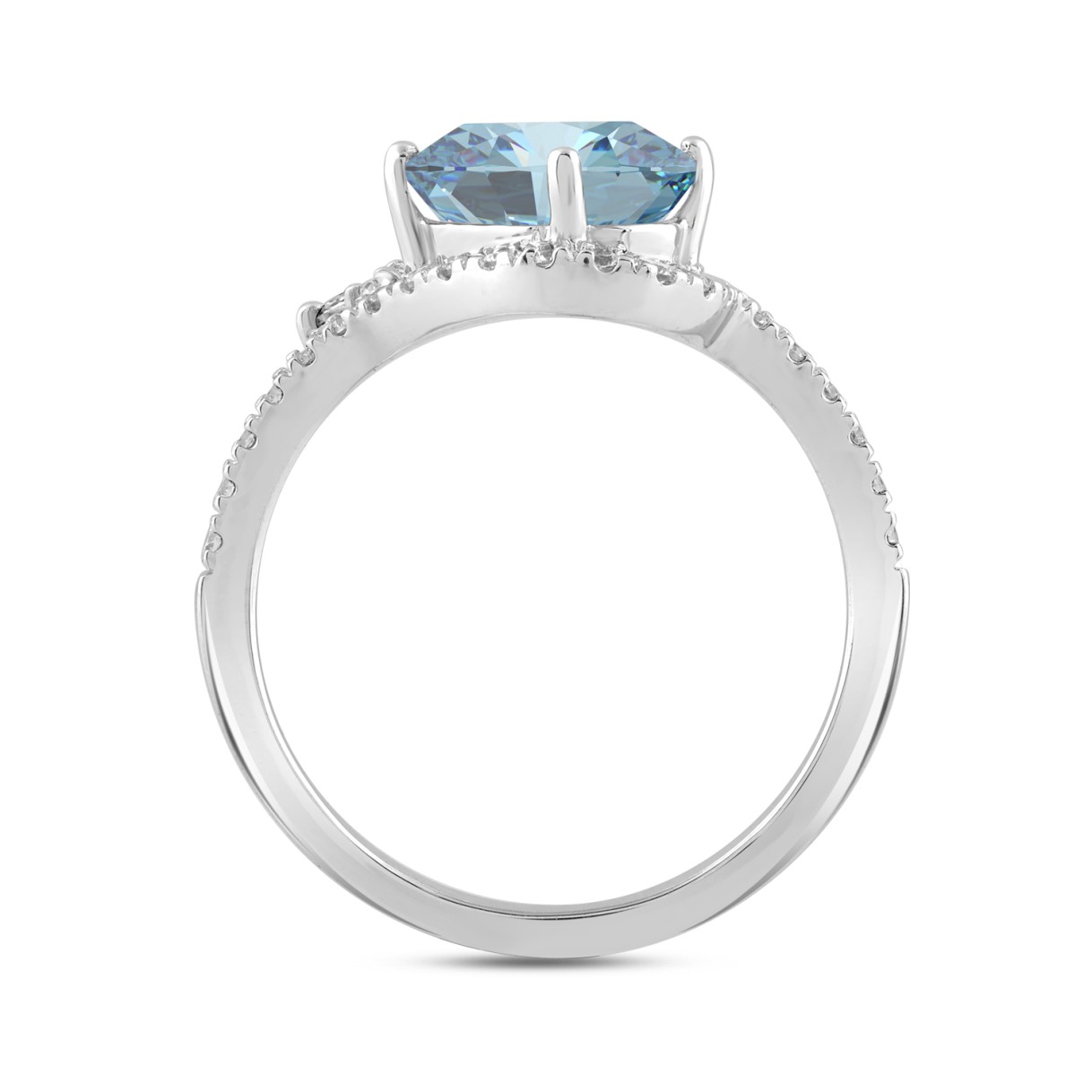 14K WHITE GOLD 2 1/4CT ROUND/MARQUISE/OVAL DIAMOND LADIES RING (CENTER STONE BLUE OVAL DIAMOND 1 1/2CT)
