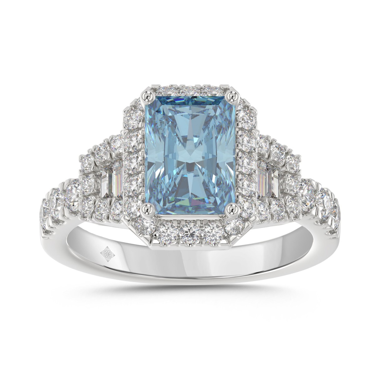 14K WHITE GOLD 2 3/4CT ROUND/BAGUETTE/RADIANT DIAM...