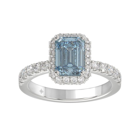 14K WHITE GOLD 1.00CT ROUND/EMERALD DIAMOND LADIES RING (CENTER STONE EMERALD DIAMOND 3.00CT)