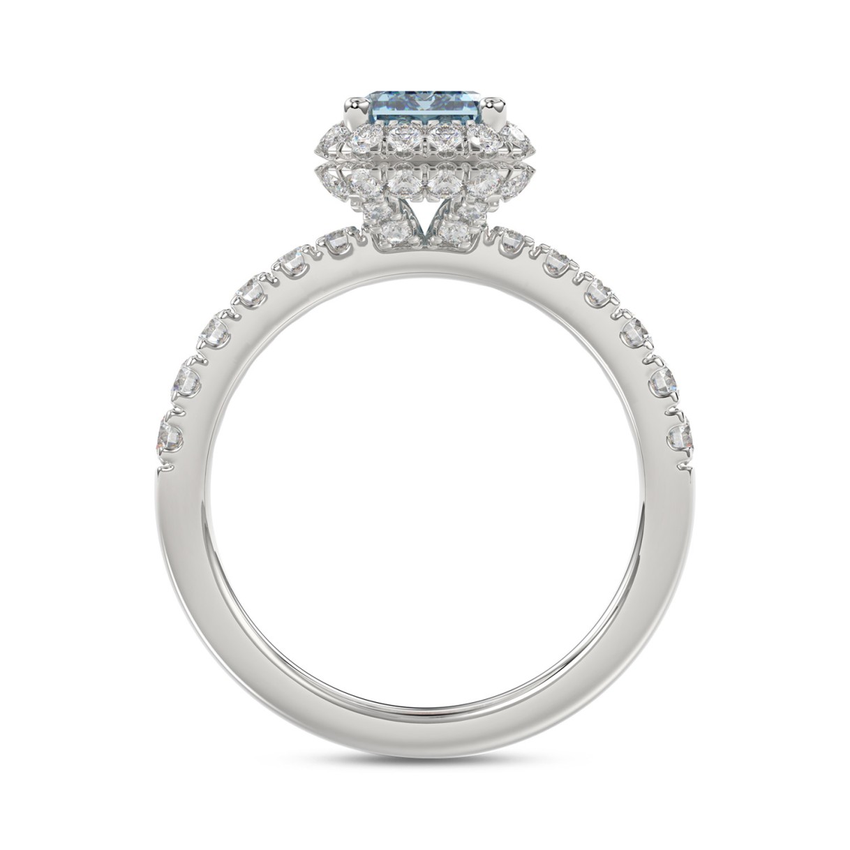 14K WHITE GOLD 1.00CT ROUND/RADIANT DIAMOND LADIES RING (CENTER STONE BLUE RADIANT DIAMOND 3.00CT)