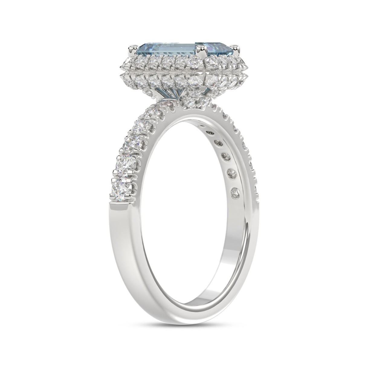 14K WHITE GOLD 1.00CT ROUND/RADIANT DIAMOND LADIES RING (CENTER STONE BLUE RADIANT DIAMOND 3.00CT)