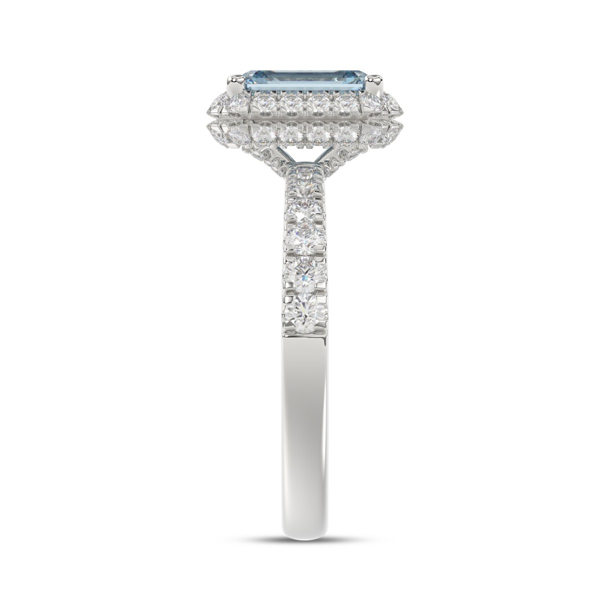 14K WHITE GOLD 1.00CT ROUND/RADIANT DIAMOND LADIES RING (CENTER STONE BLUE RADIANT DIAMOND 3.00CT)