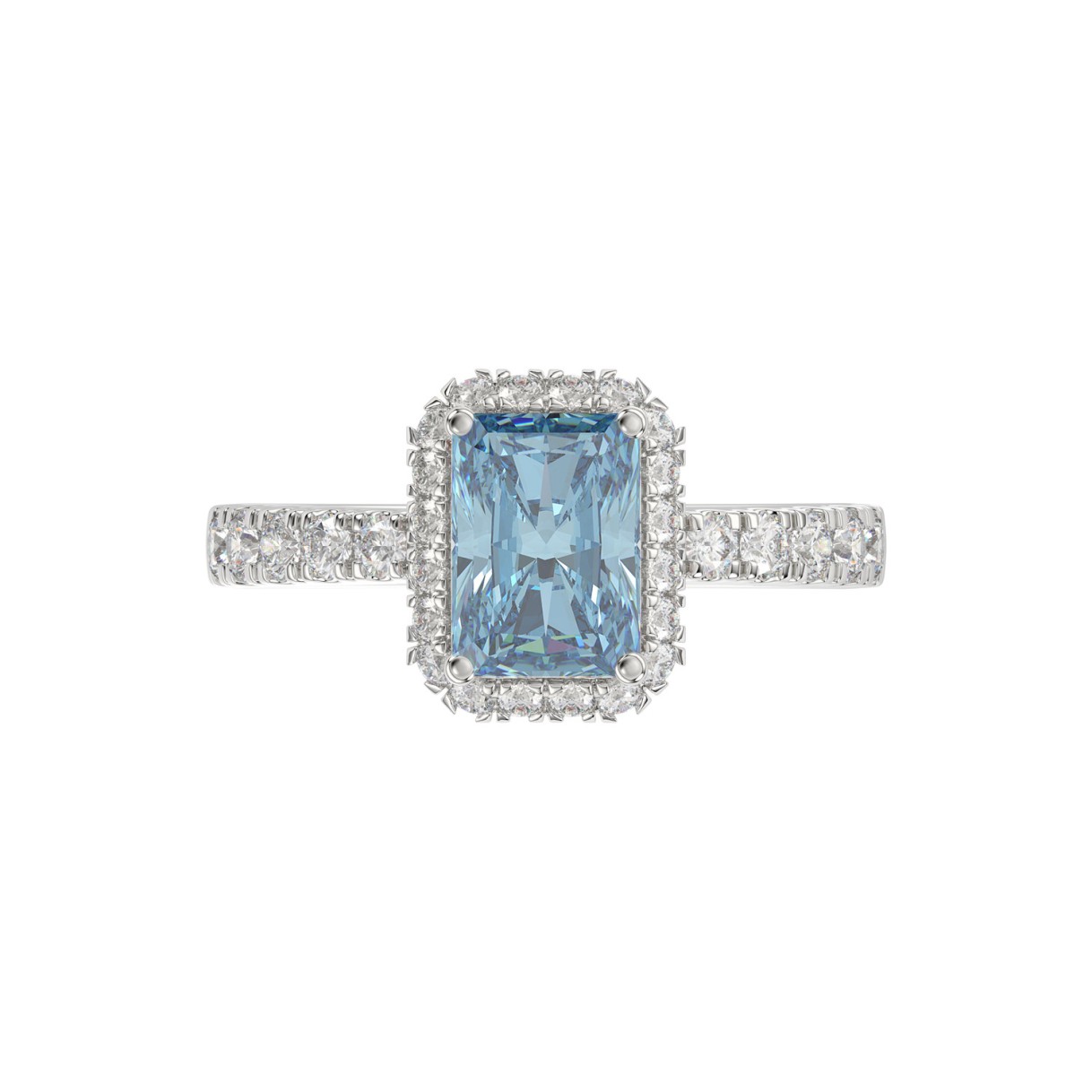14K WHITE GOLD 1.00CT ROUND/RADIANT DIAMOND LADIES RING (CENTER STONE BLUE RADIANT DIAMOND 3.00CT)