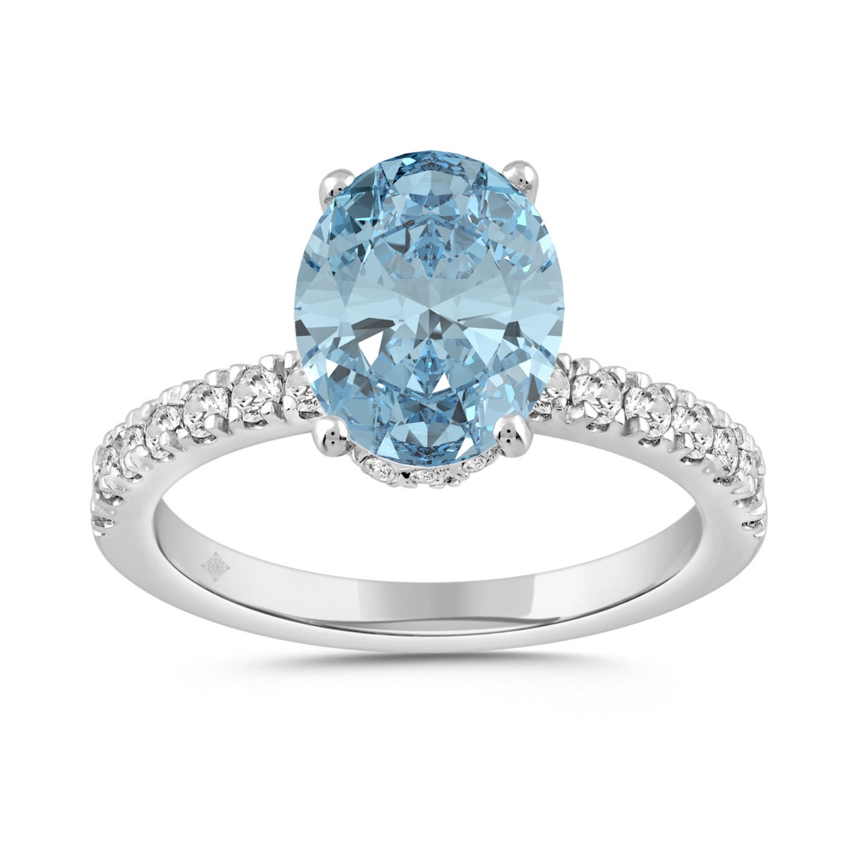 14K WHITE GOLD 2 1/2CT ROUND/OVAL DIAMOND LADIES RING (CENTER STONE OVAL BLUE DIAMOND 2CT)