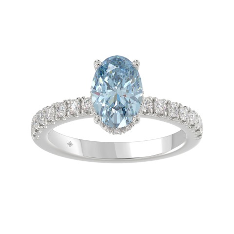 14K WHITE GOLD 2 1/2CT ROUND/OVAL DIAMOND LADIES RING (CENTER STONE OVAL BLUE DIAMOND 2CT)
