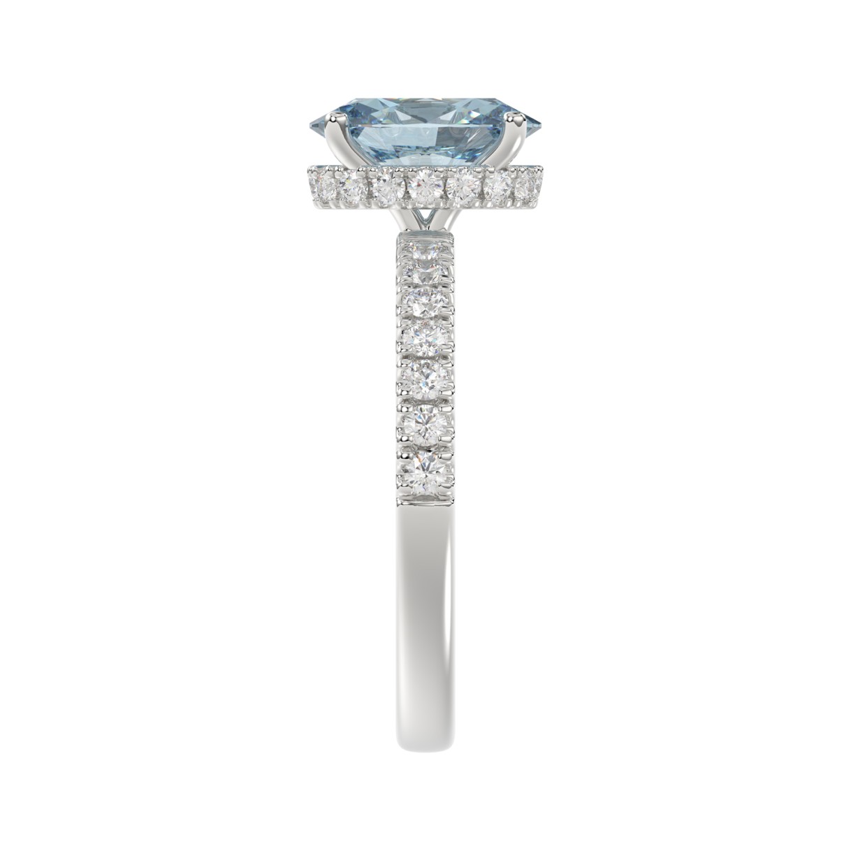 14K WHITE GOLD 2 1/2CT ROUND/OVAL DIAMOND LADIES RING (CENTER STONE BLUE OVAL DIAMOND 2CT)