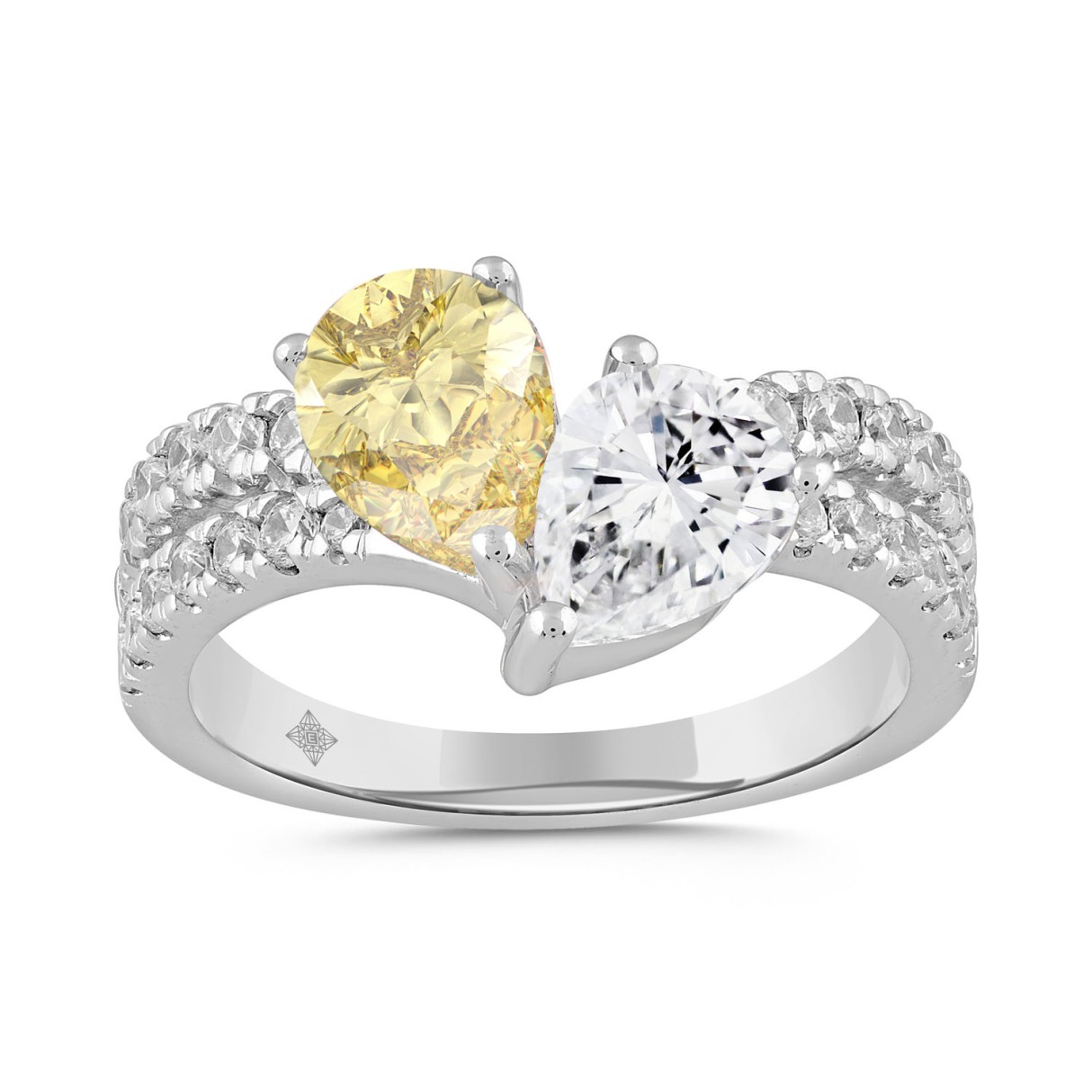 14K WHITE GOLD 2.00CT ROUND/PEAR DIAMOND LADIES RI...