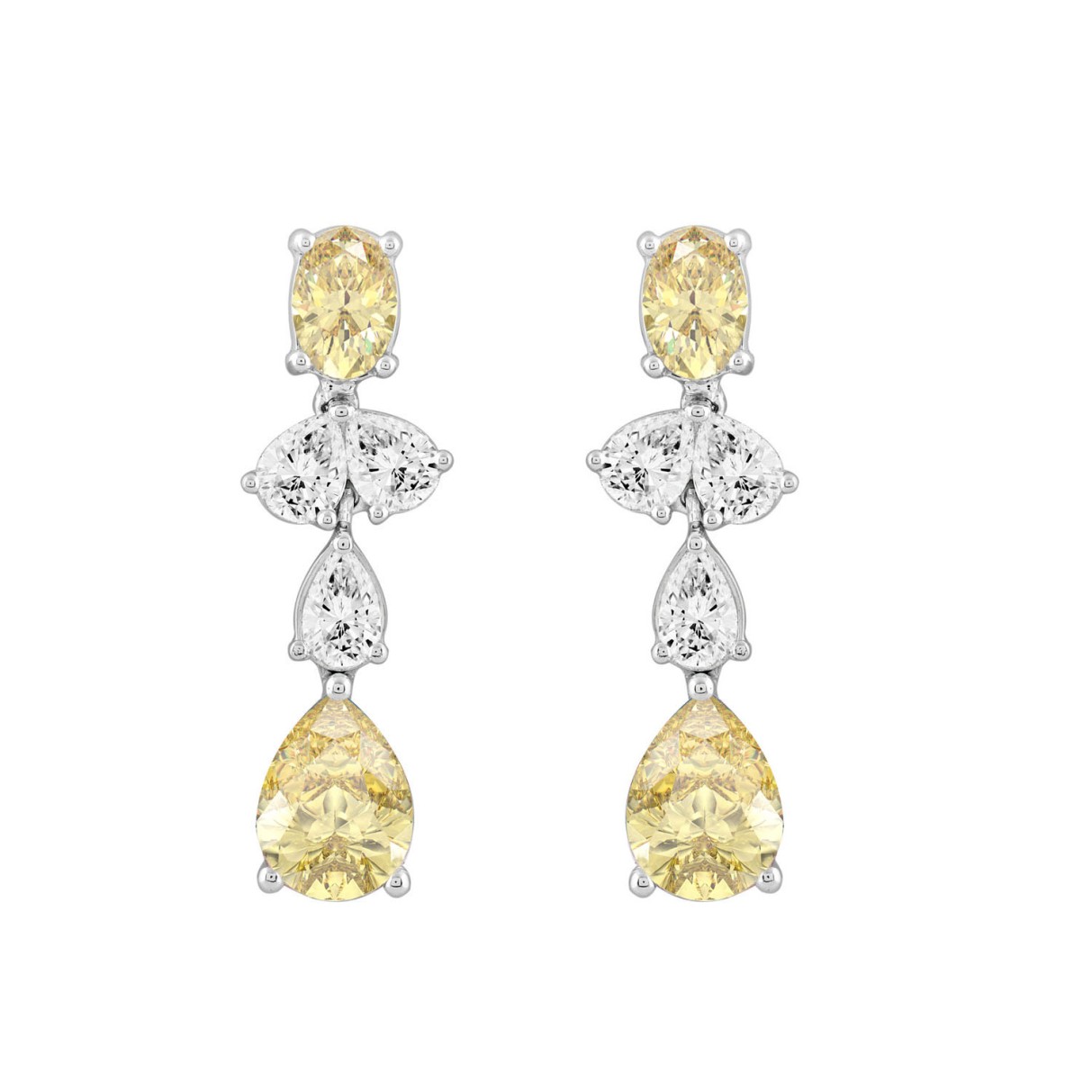 14K WHITE GOLD 3 1/2CT OVAL/PEAR DIAMOND LADIES EARRINGS (PEAR DIAMOND 3/4CT/OVAL DIAMOND 1/2CT)