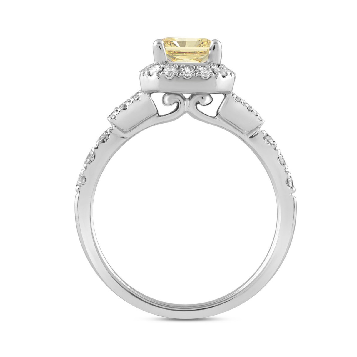 14K WHITE GOLD 2 3/4CT ROUND/BAGUETTE/YELLOW RADIANT DIAMOND LADIES RING (CENTER STONE YELLOW RADIANT DIAMOND 2CT)