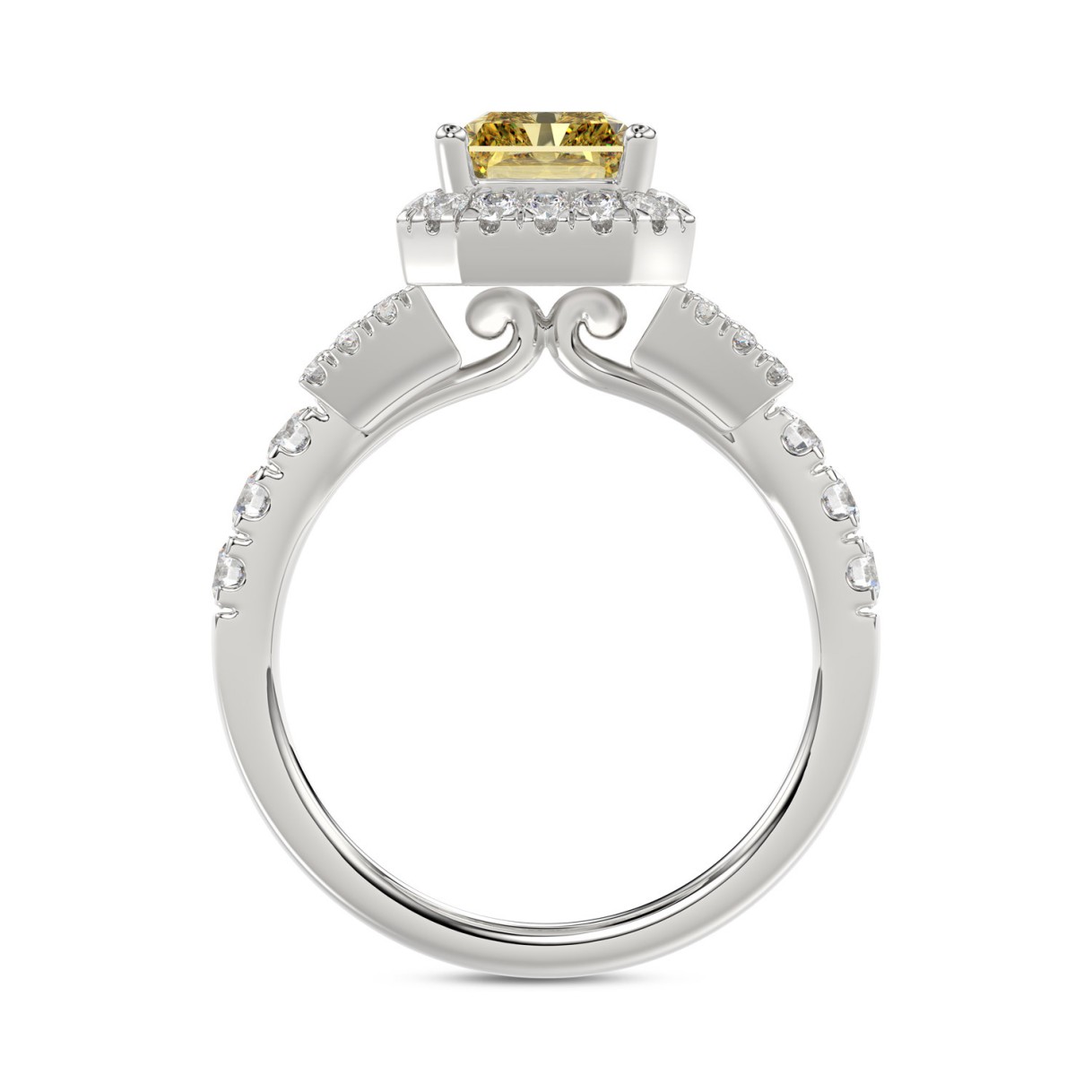 14K WHITE GOLD 2 3/4CT ROUND/BAGUETTE/RADIANT DIAMOND LADIES RING (CENTER STONE YELLOW RADIANT DIAMOND 2CT)