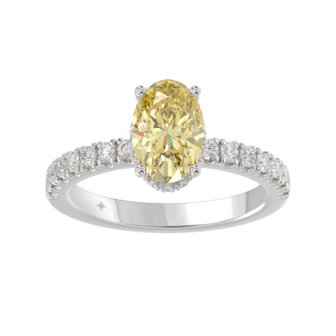 14K WHITE GOLD 2 1/2CT ROUND/YELLOW OVAL DIAMOND LADIES RING (CENTER STONE 2.00CT) 