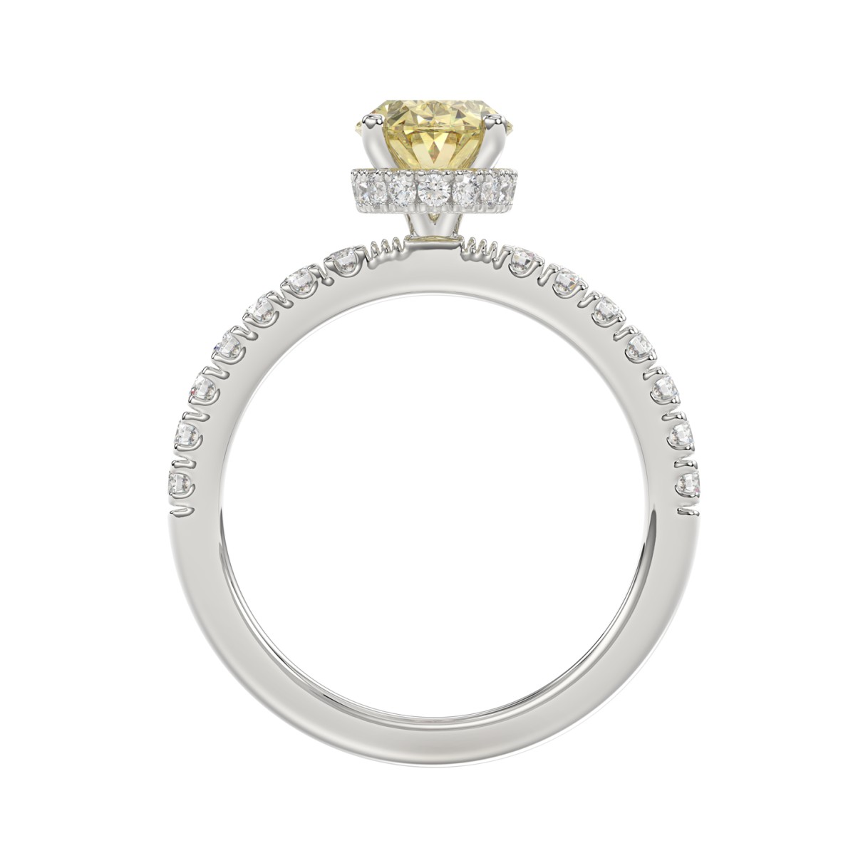 14K WHITE GOLD 2 1/2CT ROUND/YELLOW OVAL DIAMOND LADIES RING (CENTER STONE 2.00CT) 