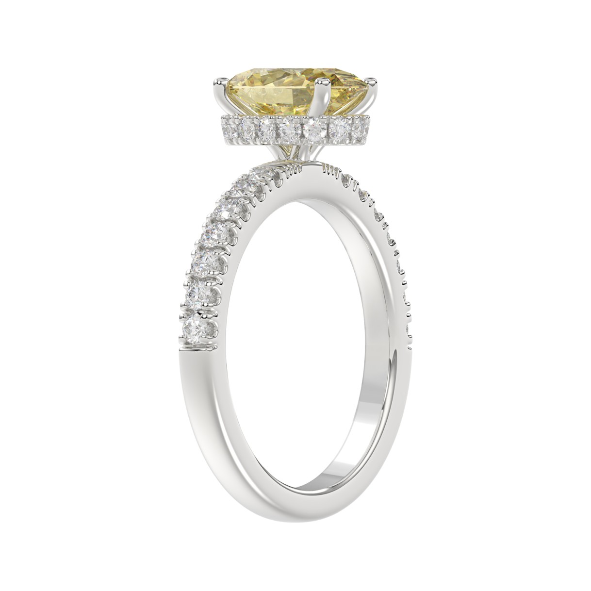 14K WHITE GOLD 2 1/2CT ROUND/YELLOW OVAL DIAMOND LADIES RING (CENTER STONE 2.00CT) 