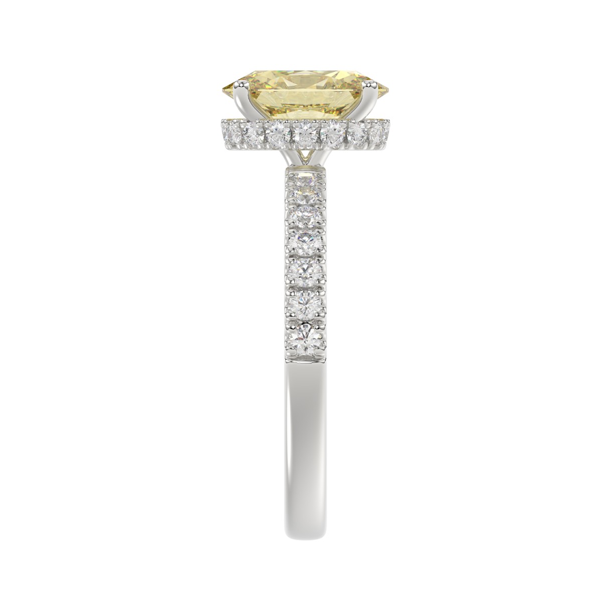 14K WHITE GOLD 2 1/2CT ROUND/YELLOW OVAL DIAMOND LADIES RING (CENTER STONE 2.00CT) 
