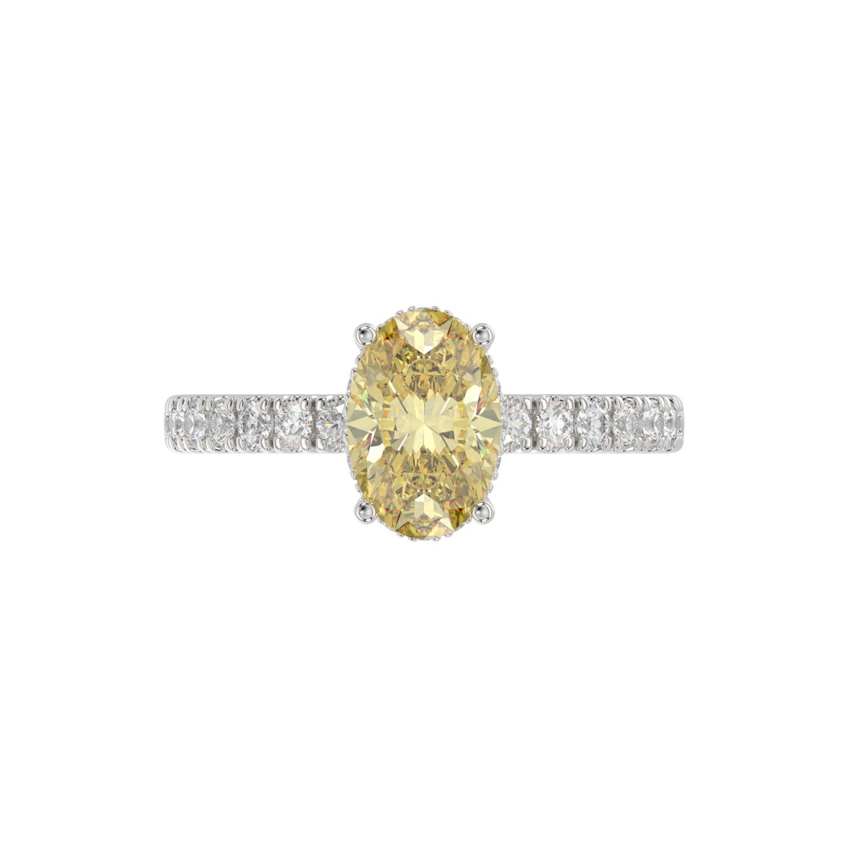 14K WHITE GOLD 2 1/2CT ROUND/YELLOW OVAL DIAMOND LADIES RING (CENTER STONE 2.00CT) 