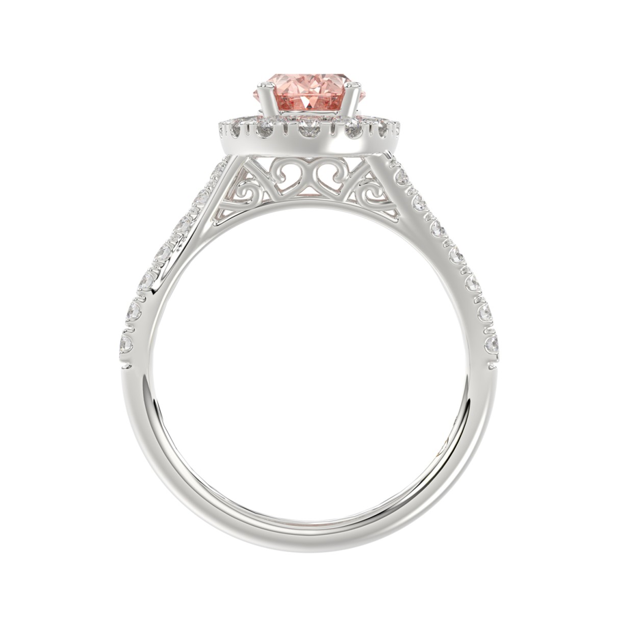 14K WHITE GOLD 1 1/2CT ROUND/OVAL DIAMOND LADIES RING (CENTER STONE OVAL PINK DIAMOND 1.00CT)