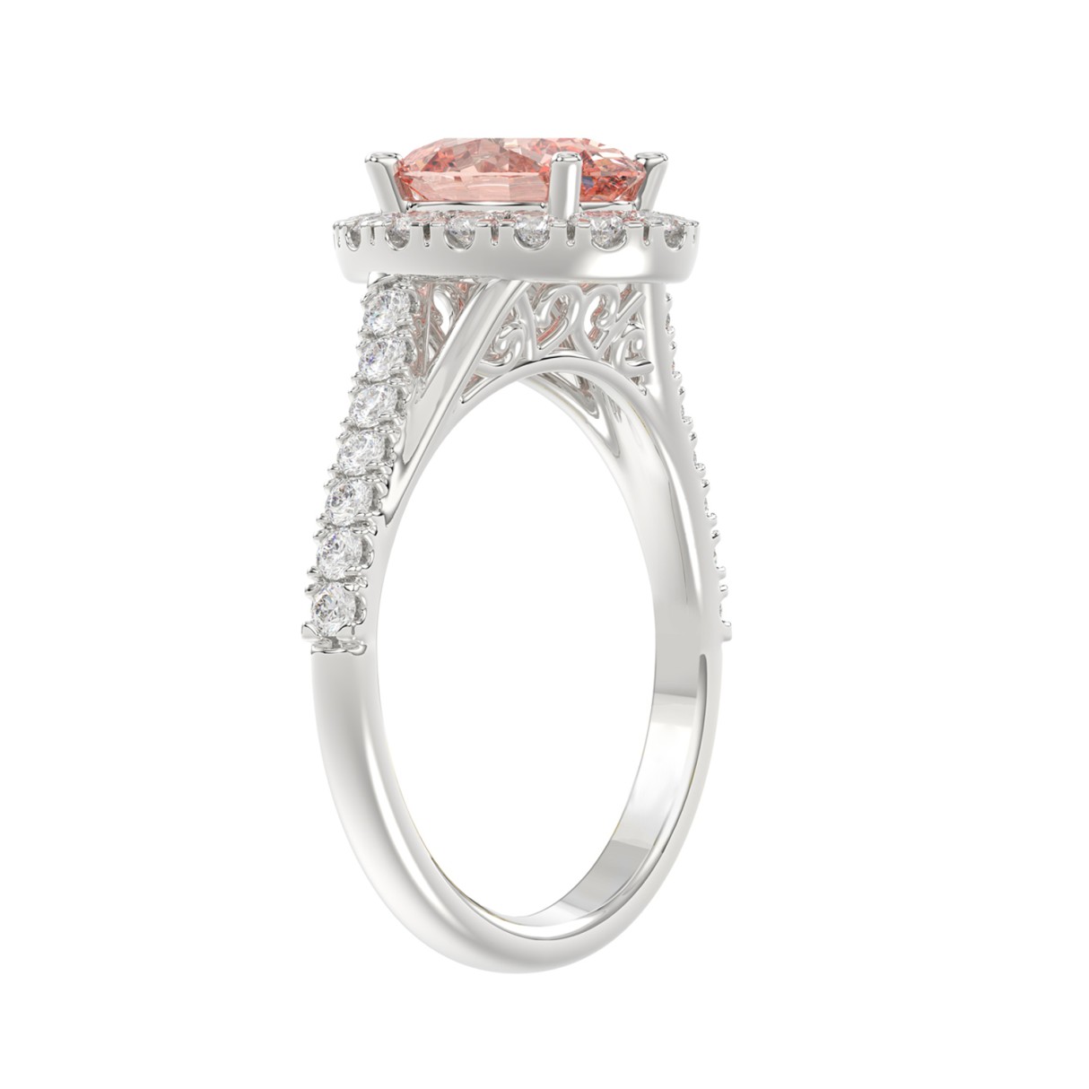 14K WHITE GOLD 1 1/2CT ROUND/OVAL DIAMOND LADIES RING (CENTER STONE OVAL PINK DIAMOND 1.00CT)