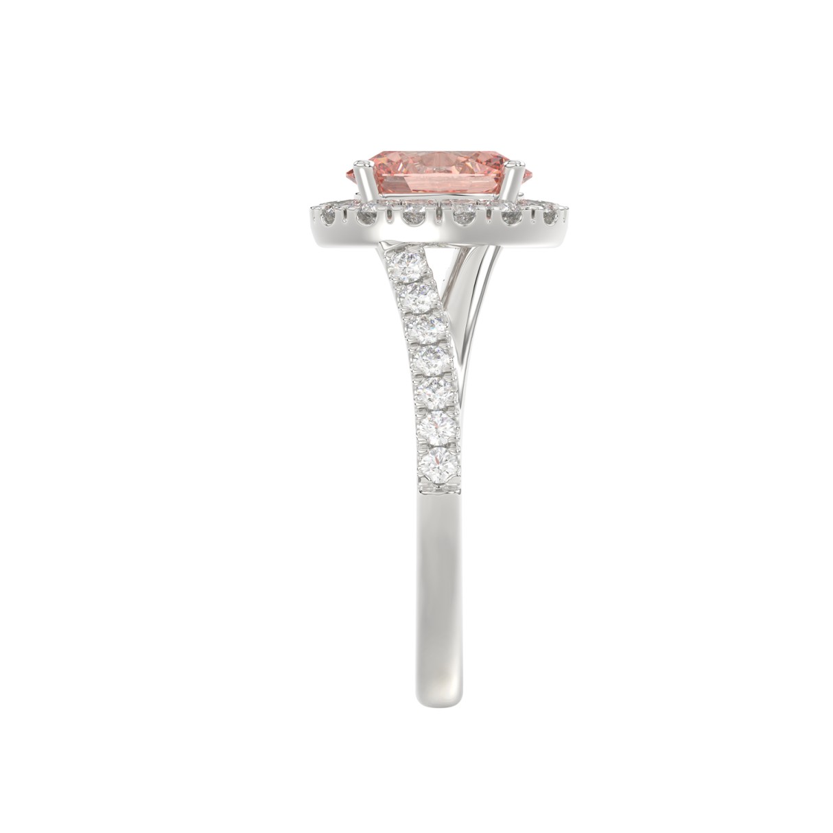 14K WHITE GOLD 1 1/2CT ROUND/OVAL DIAMOND LADIES RING (CENTER STONE OVAL PINK DIAMOND 1.00CT)