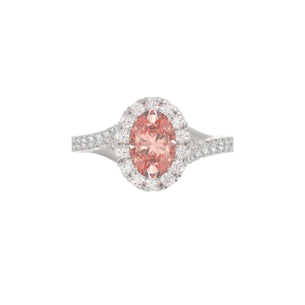 14K WHITE GOLD 1 1/2CT ROUND/OVAL DIAMOND LADIES RING (CENTER STONE OVAL PINK DIAMOND 1.00CT)