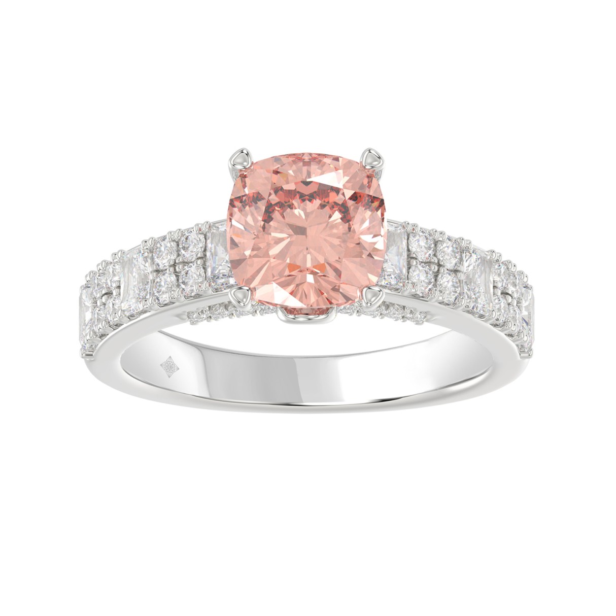 14K WHITE GOLD 3.00CT ROUND/EMERALD DIAMOND LADIES RING (CENTER STONE ROUND PINK DIAMOND 2.00CT)