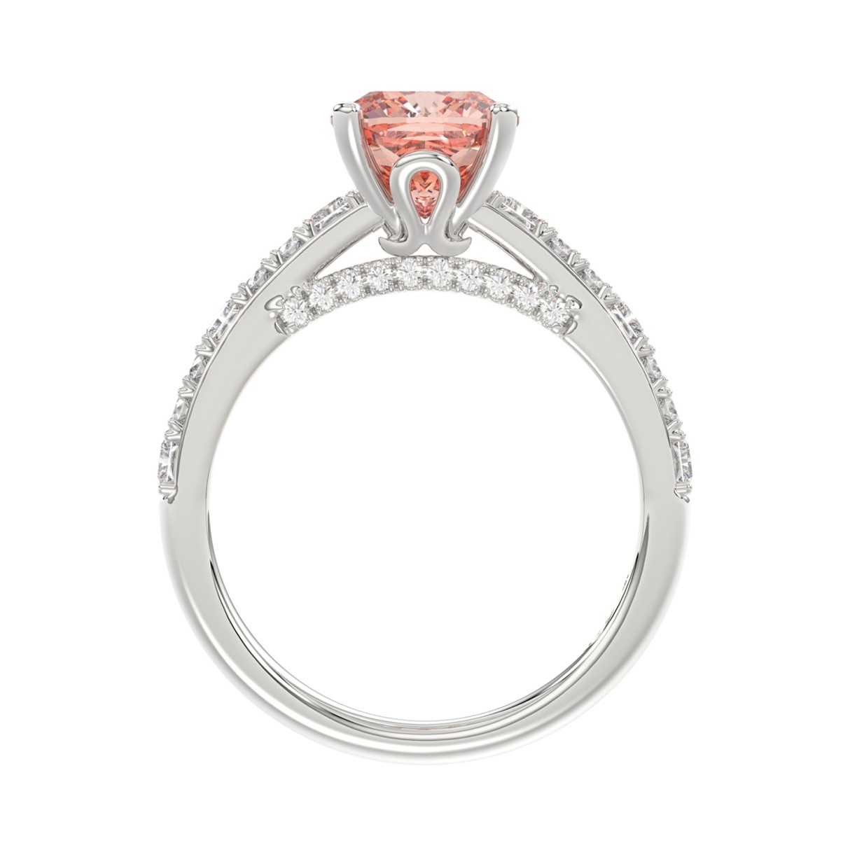 14K WHITE GOLD 3.00CT ROUND/EMERALD DIAMOND LADIES RING (CENTER STONE ROUND PINK DIAMOND 2.00CT)