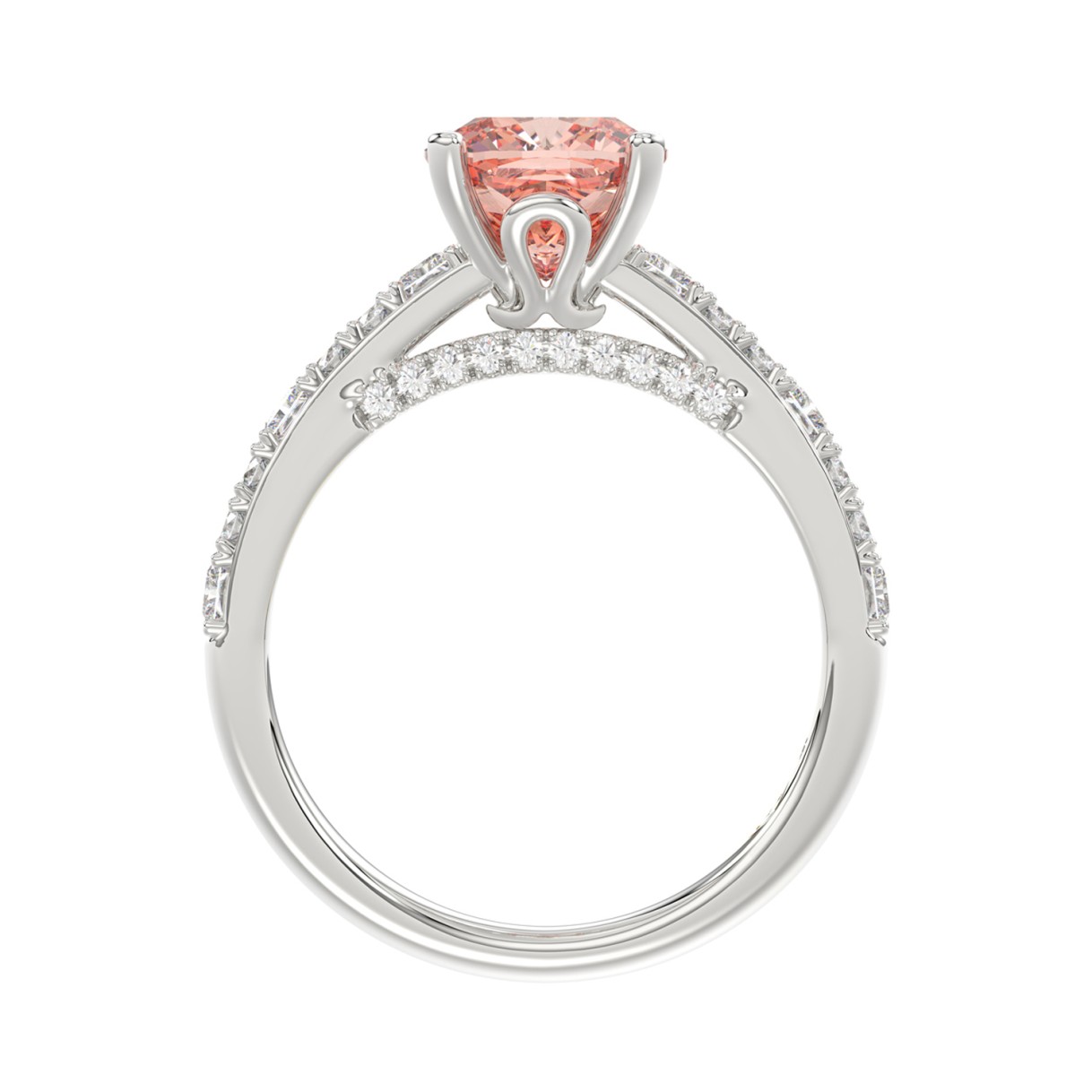 ETERNAL BLUSH COLLECTION 14K WHITE GOLD 3.00CT ROUND/EMERALD DIAMOND LADIES RING (CENTER STONE PINK ROUND DIAMOND 2.00CT)