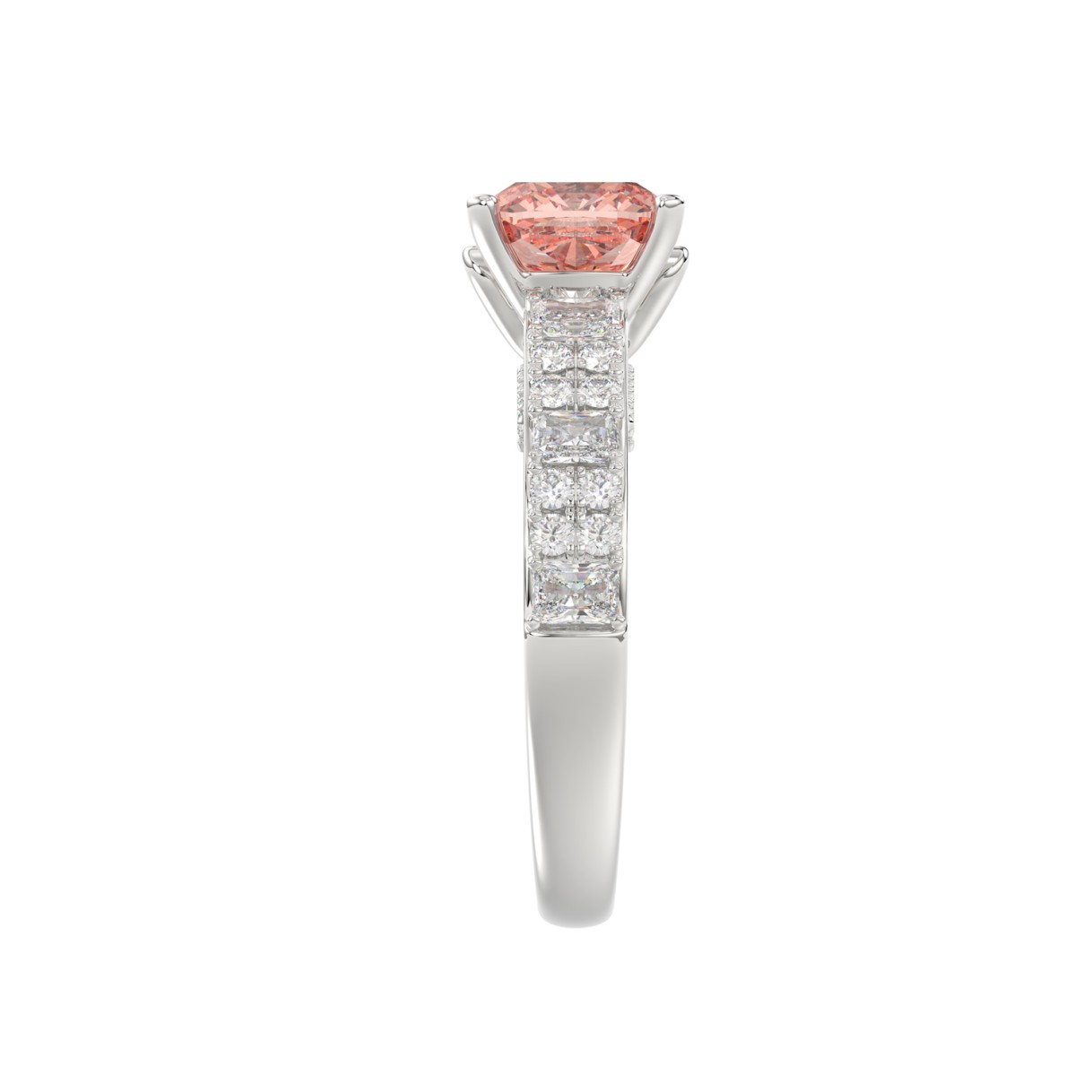 ETERNAL BLUSH COLLECTION 14K WHITE GOLD 3.00CT ROUND/EMERALD DIAMOND LADIES RING (CENTER STONE PINK ROUND DIAMOND 2.00CT)