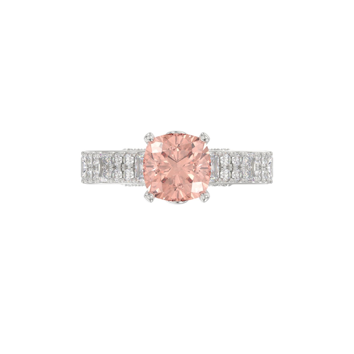 14K WHITE GOLD 3.00CT ROUND/EMERALD DIAMOND LADIES RING (CENTER STONE ROUND PINK DIAMOND 2.00CT)