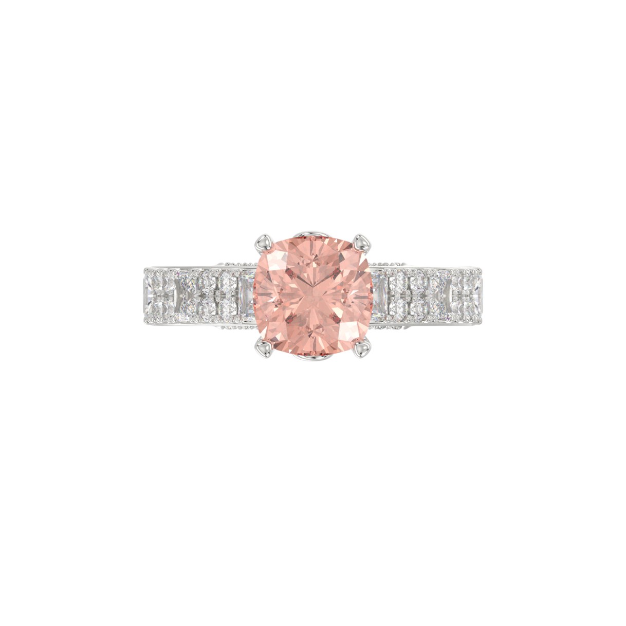 ETERNAL BLUSH COLLECTION 14K WHITE GOLD 3.00CT ROUND/EMERALD DIAMOND LADIES RING (CENTER STONE PINK ROUND DIAMOND 2.00CT)