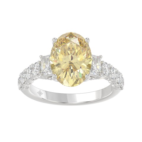 14K WHITE GOLD 4 1/4CT ROUND/EMERALD/OVAL DIAMOND LADIES RING  (CENTER STONE OVAL YELLOW DIAMOND 3.00CT)