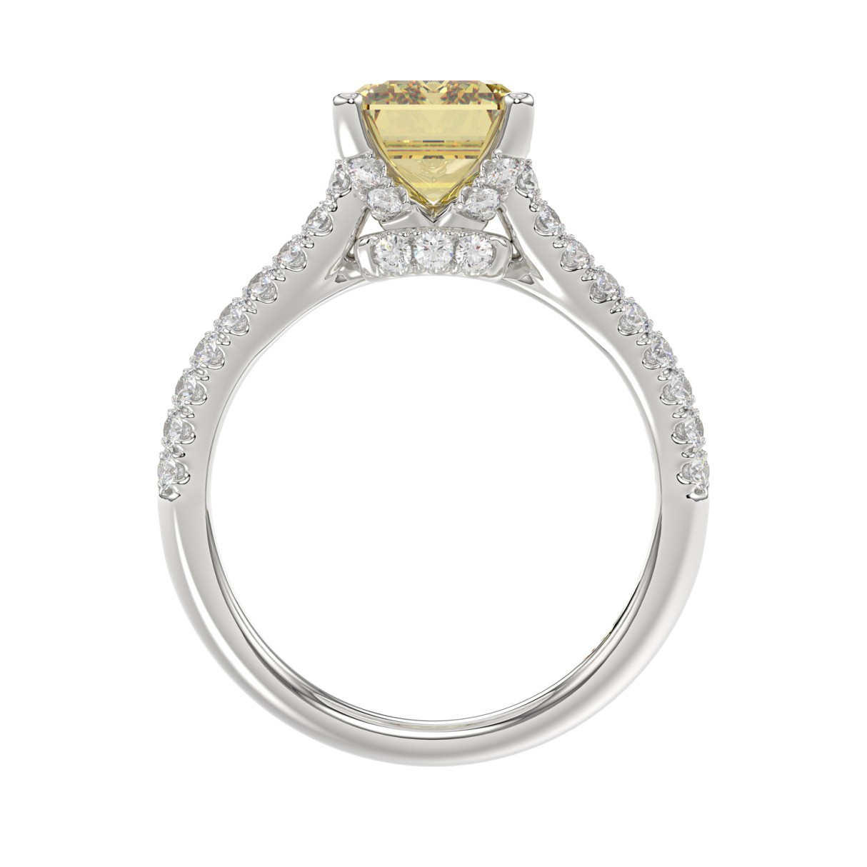 14K WHITE GOLD 5 1/4CT ROUND/BAGUETTE/RADIANT DIAMOND LADIES RING (CENTER STONE YELLOW RADIANT DIAMOND 3.00CT)