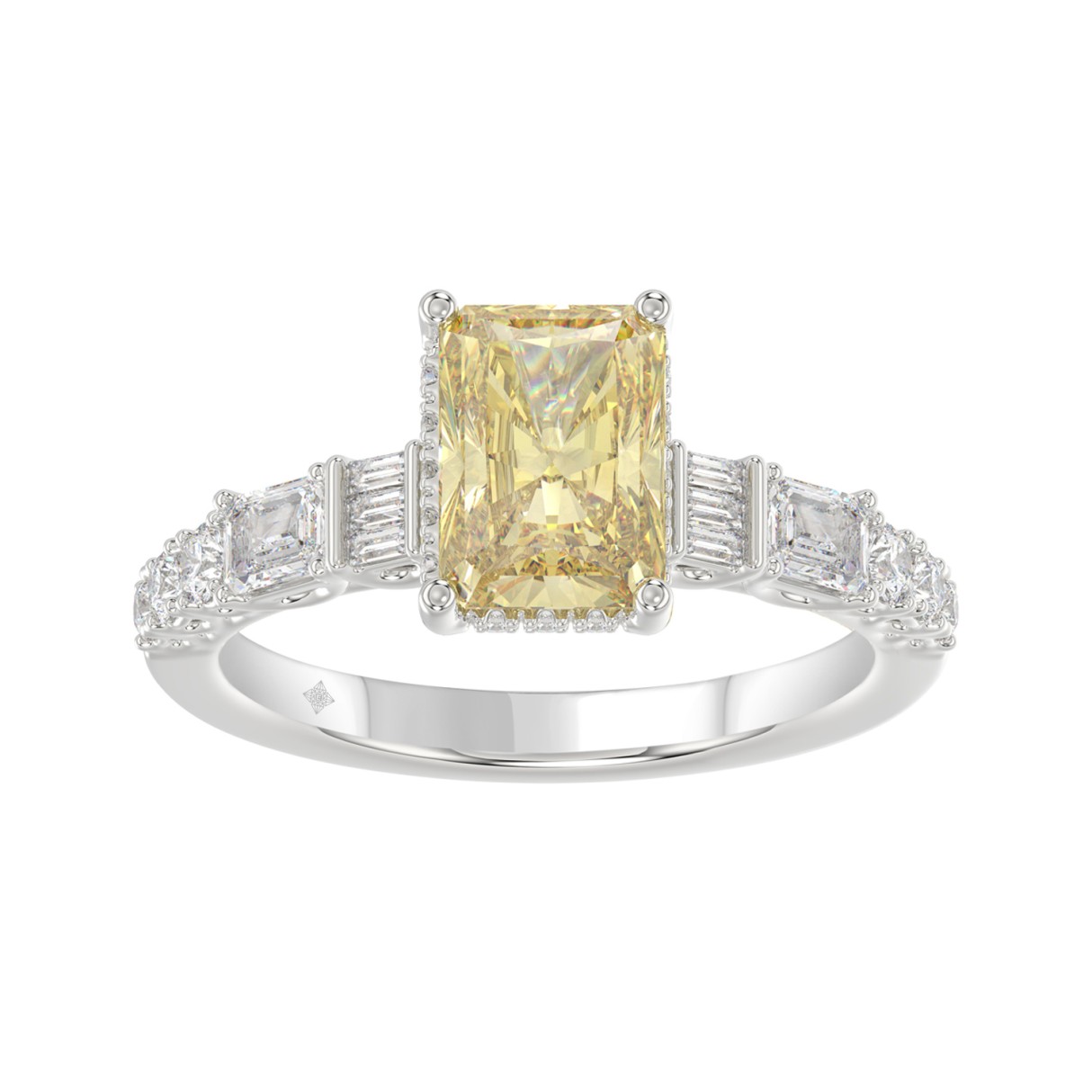 14K WHITE GOLD 2 3/4CT ROUND/BAGUETTE/EMERALD DIAMOND LADIES BRIDAL SET (CENTER STONE RADIANT YELLOW DIAMOND 2.00CT)