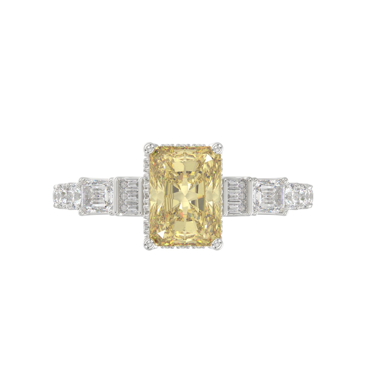 14K WHITE GOLD 2 3/4CT ROUND/BAGUETTE/EMERALD DIAMOND LADIES BRIDAL SET (CENTER STONE RADIANT YELLOW DIAMOND 2.00CT)