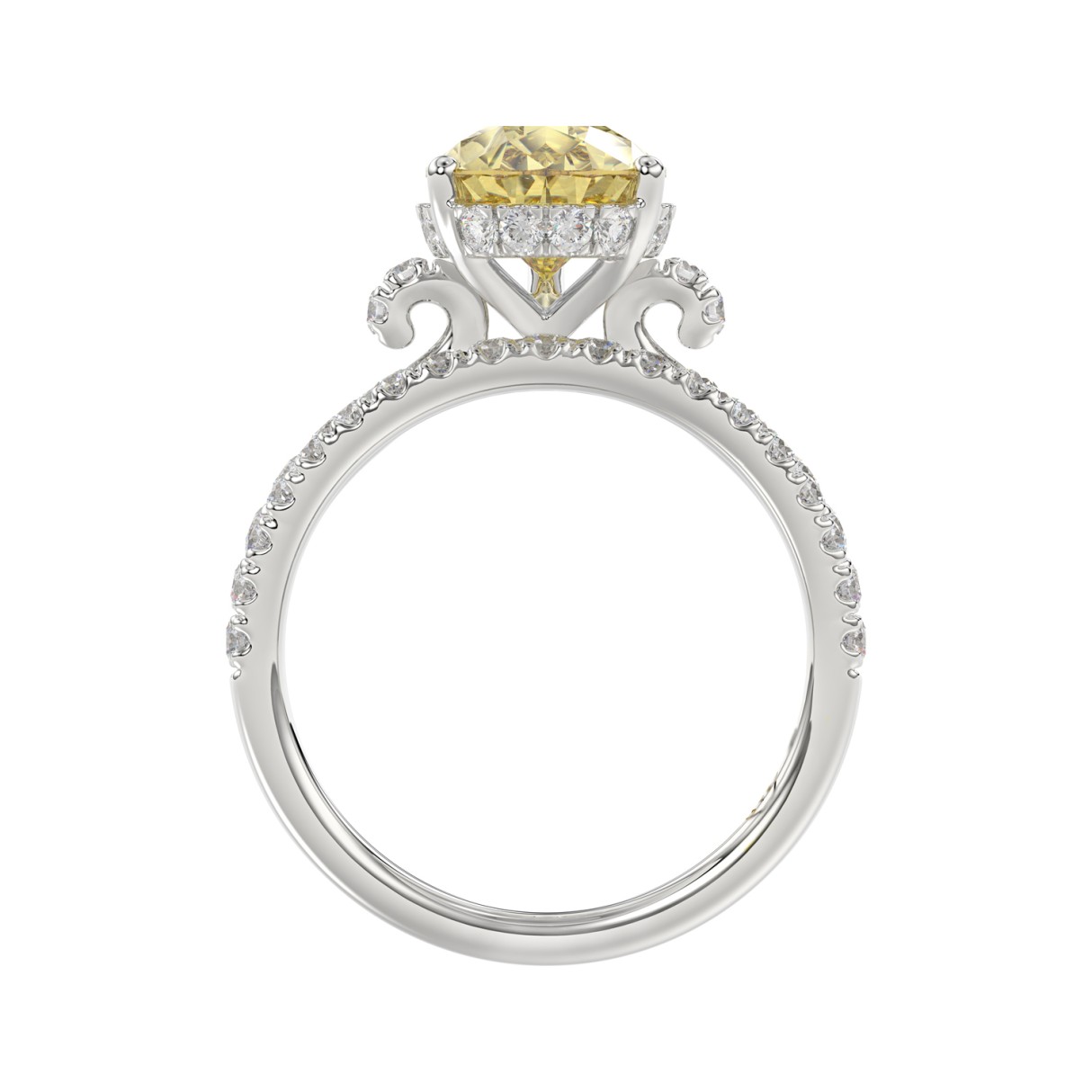 14K WHITE GOLD 3 3/4CT ROUND/PEAR DIAMOND LADIES BRIDAL SET (CENTER STONE PEAR YELLOW DIAMOND 3.00CT)