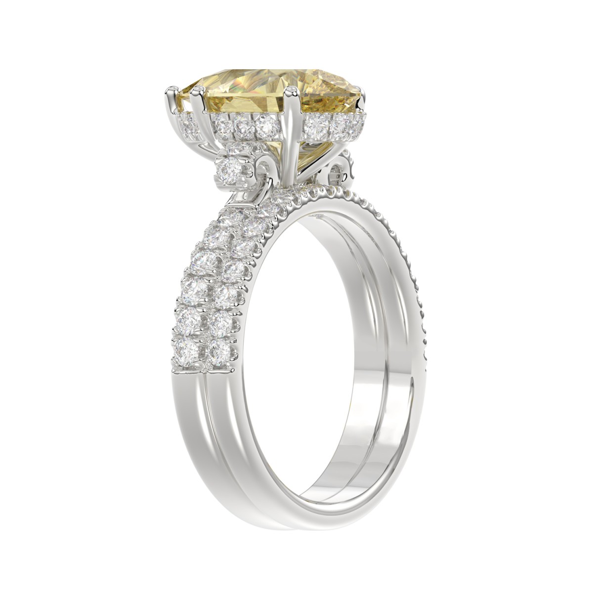 14K WHITE GOLD 3 3/4CT ROUND/PEAR DIAMOND LADIES BRIDAL SET (CENTER STONE PEAR YELLOW DIAMOND 3.00CT)