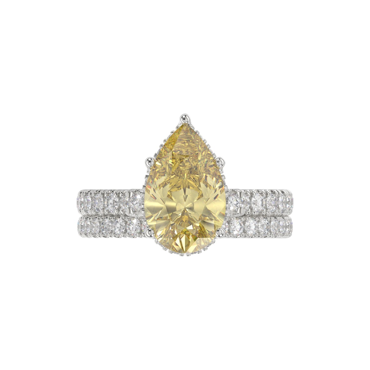 14K WHITE GOLD 3 3/4CT ROUND/PEAR DIAMOND LADIES BRIDAL SET (CENTER STONE PEAR YELLOW DIAMOND 3.00CT)