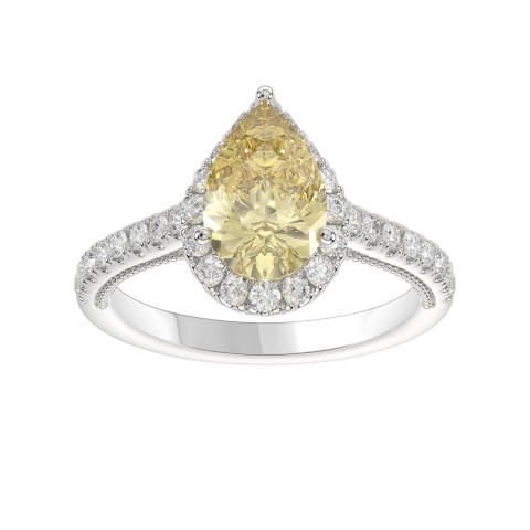 14K WHITE GOLD 2 1/2CT ROUND/PEAR DIMAOND LADIES RING (CENTER STONE PEAR YELLOW DIAMOND 2.00CT) 14K WHITE GOLD 2 1/2CT ROUND/PEAR DIMAOND LADIES RING (CENTER STONE PEAR YELLOW DIAMOND 2.00CT)