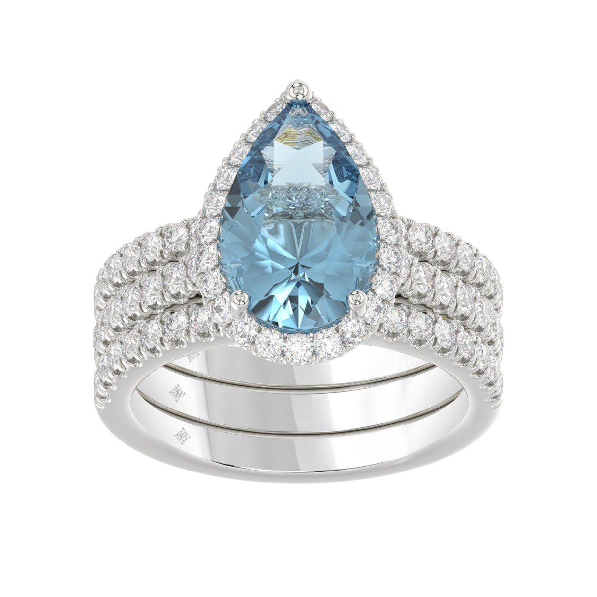 14K WHITE GOLD 4.00CT ROUND/PEAR DIAMOND LADIES BRIDAL SET (CENTER STONE PEAR BLUE DIAMOND 3.00CT)