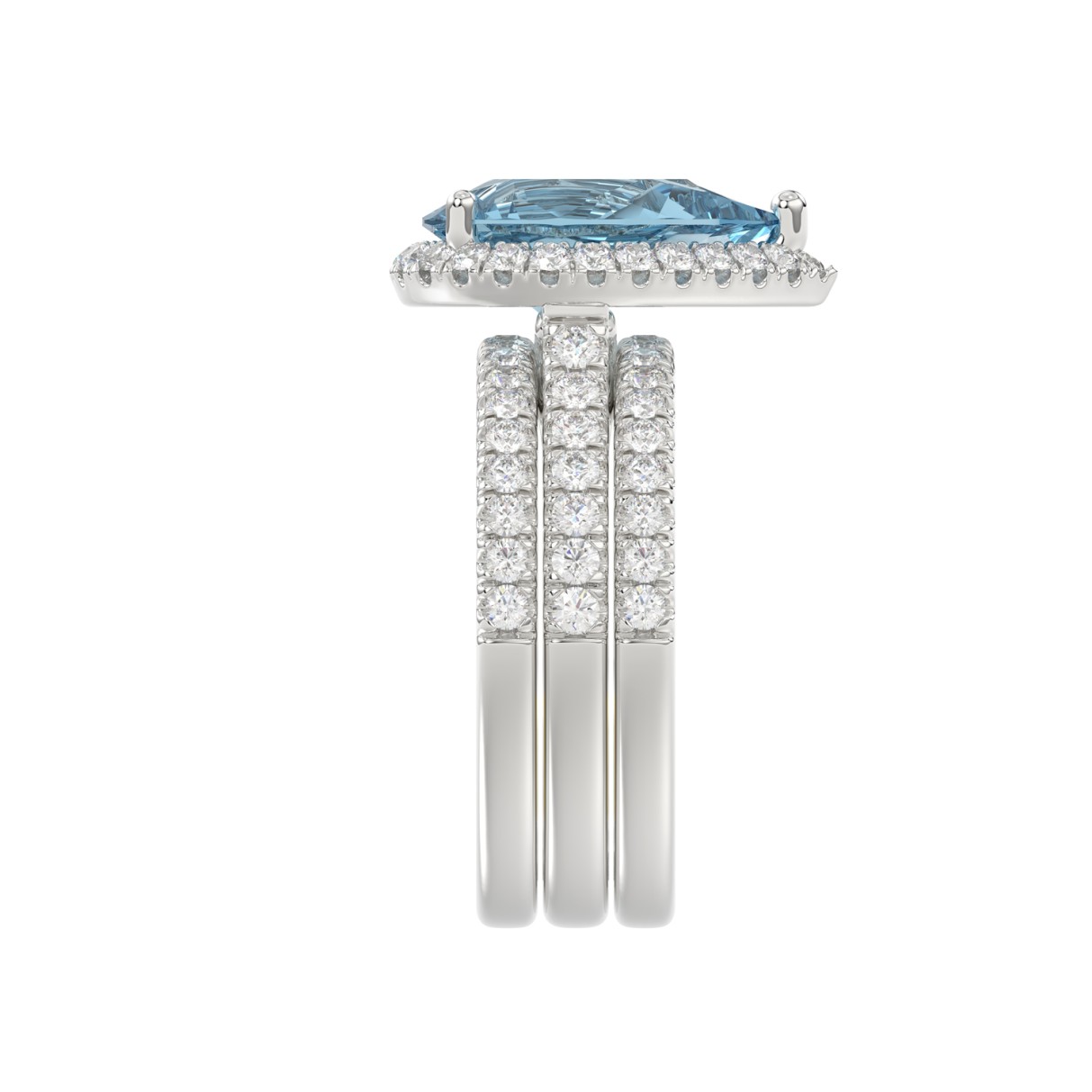 14K WHITE GOLD 4.00CT ROUND/PEAR DIAMOND LADIES BRIDAL SET (CENTER STONE PEAR BLUE DIAMOND 3.00CT)