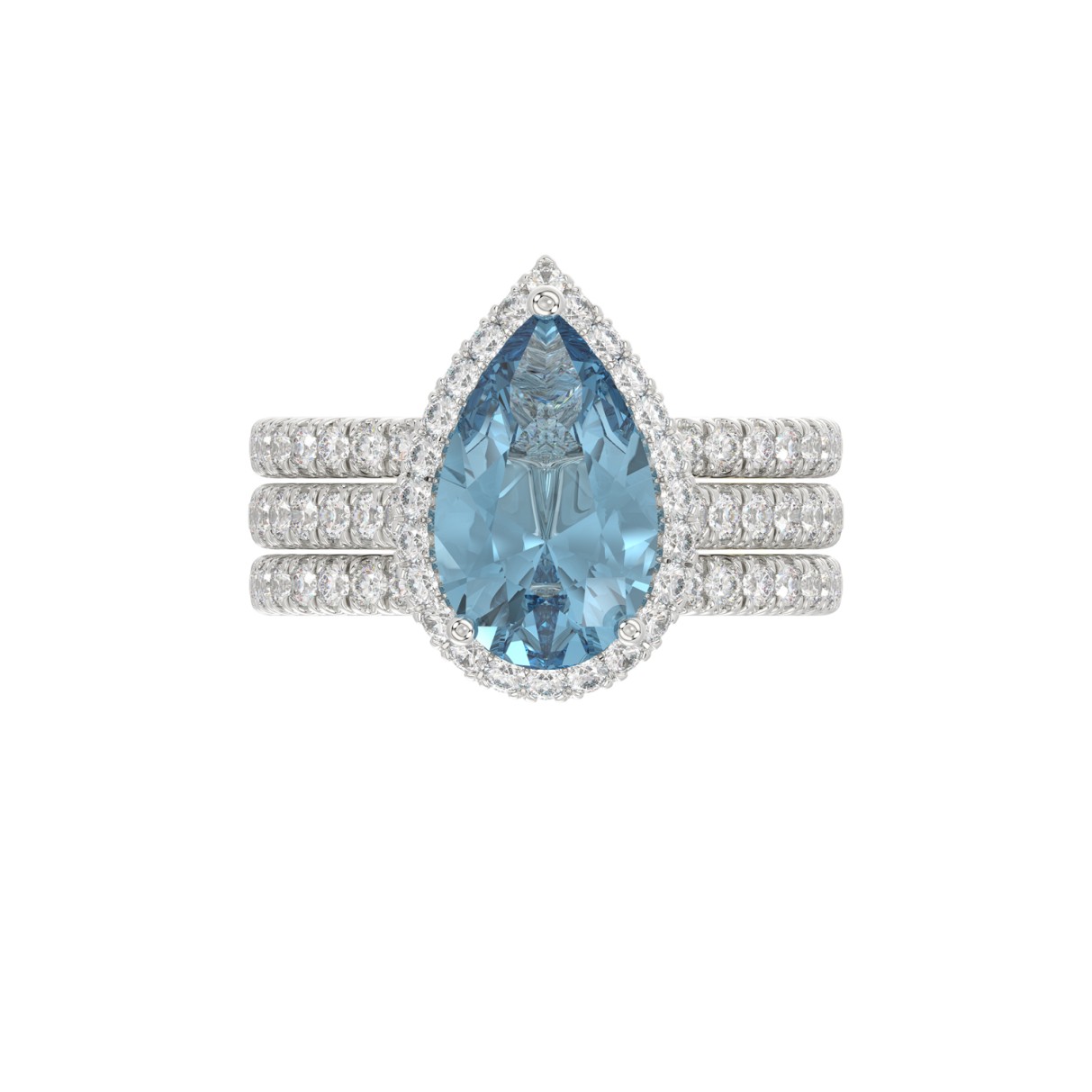 14K WHITE GOLD 4.00CT ROUND/PEAR DIAMOND LADIES BRIDAL SET (CENTER STONE PEAR BLUE DIAMOND 3.00CT)