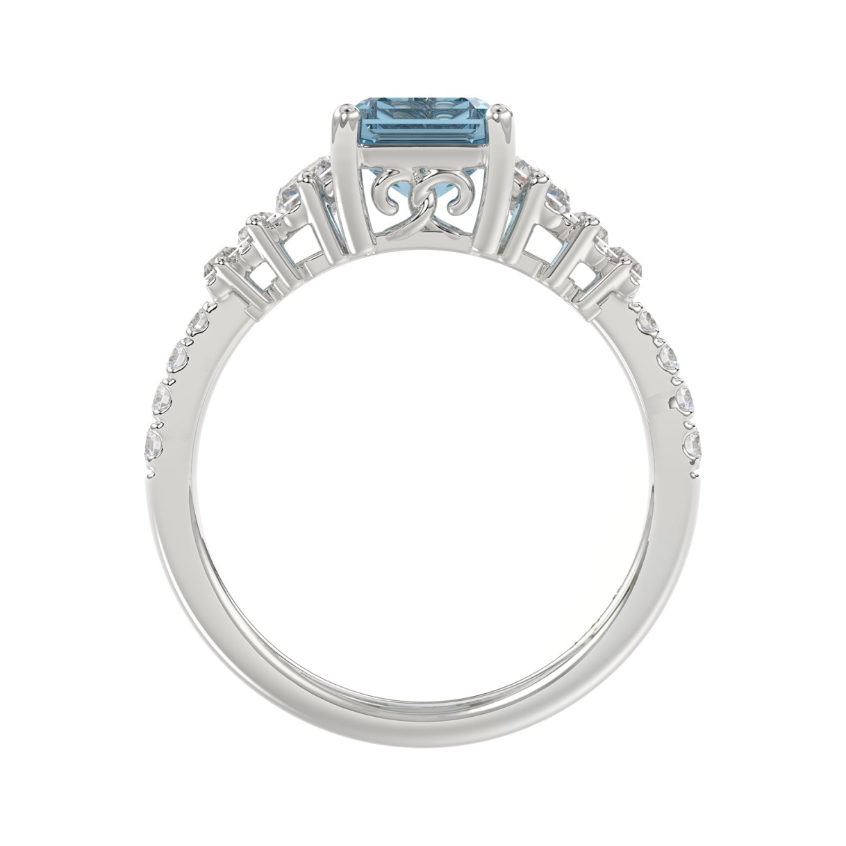 14K WHITE GOLD 3 1/4CT ROUND/BAGUETTE/EMERALD DIAMOND LADIES RING (CENTER STONE EMERALD BLUE DIAMOND 2.00CT)