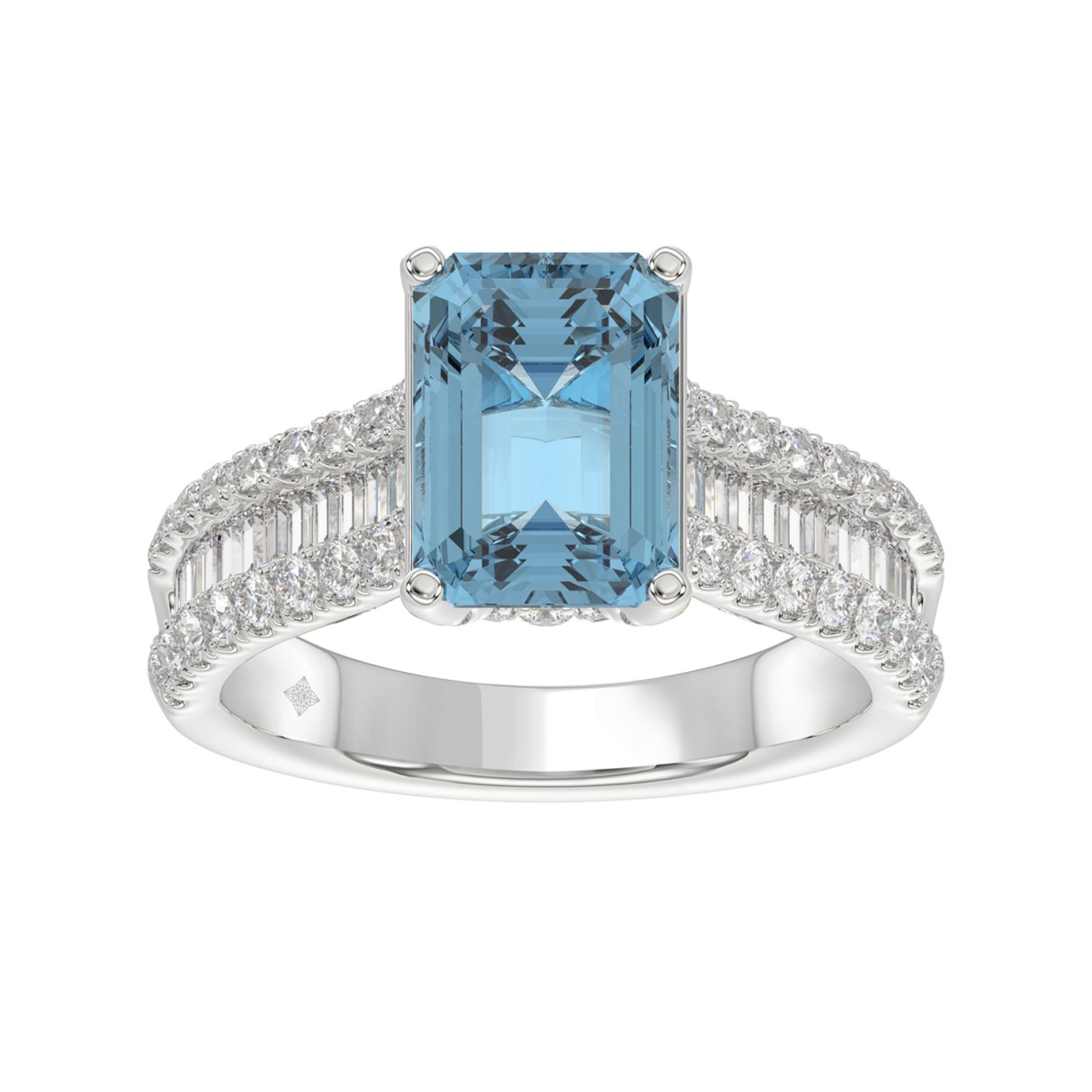 14K WHITE GOLD 4.00CT ROUND/RADIANT/BAGUETTE DIAMOND LADIES RING (CENTER STONE RADIANT BLUE DIAMOND 3.00CT)