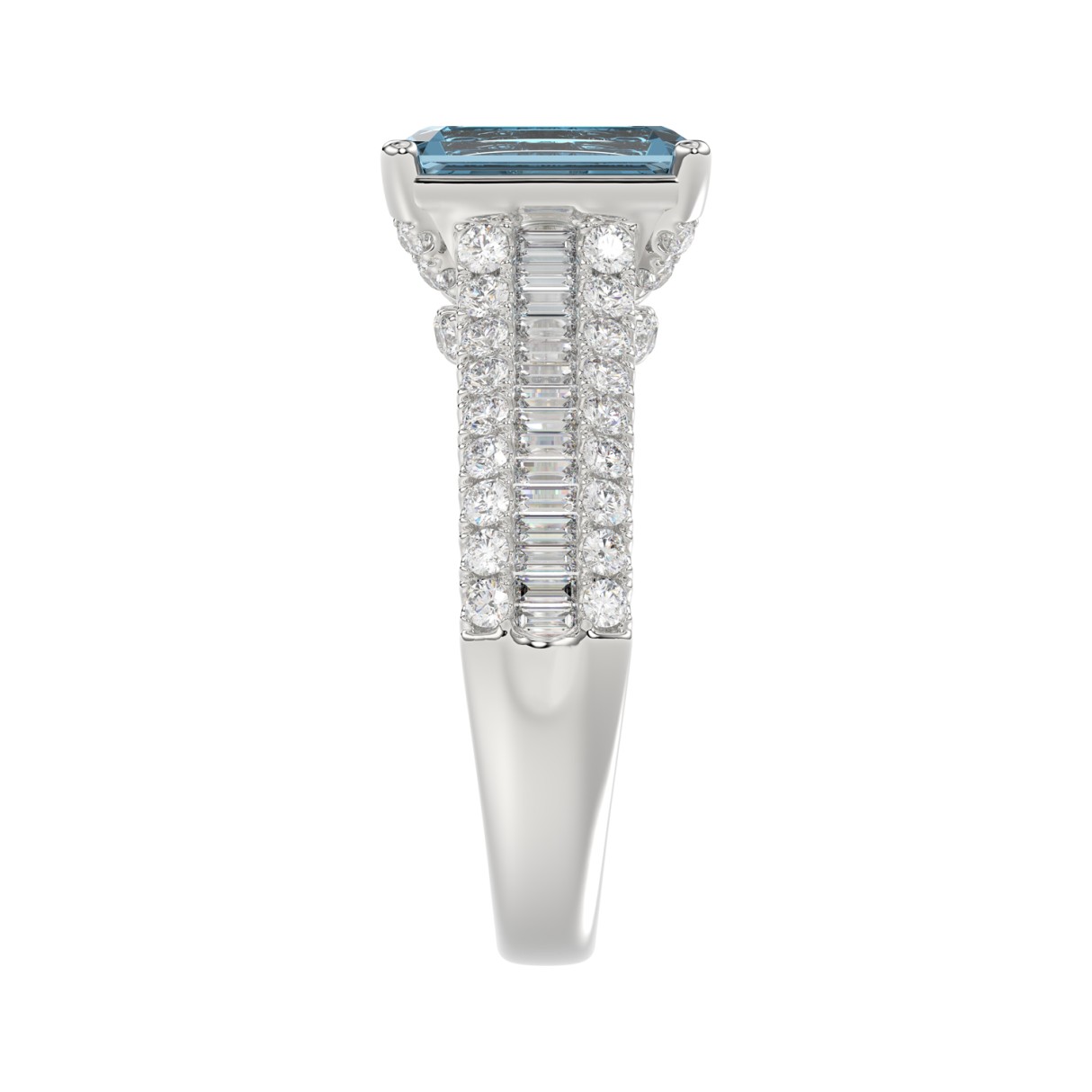 14K WHITE GOLD 4.00CT ROUND/RADIANT/BAGUETTE DIAMOND LADIES RING (CENTER STONE RADIANT BLUE DIAMOND 3.00CT)