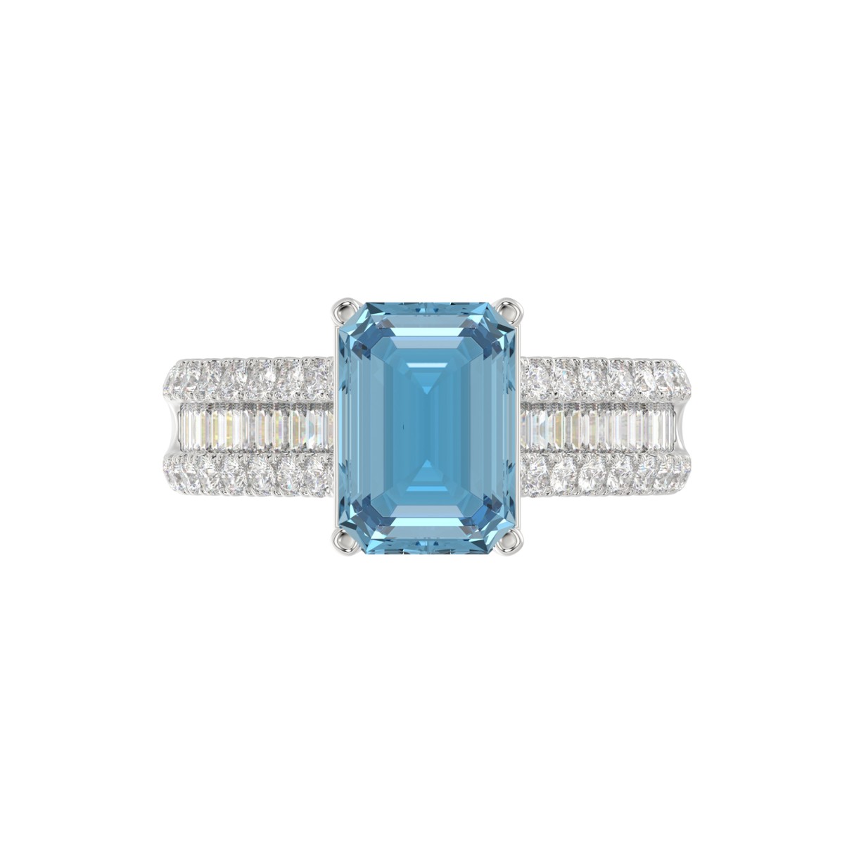 14K WHITE GOLD 4.00CT ROUND/RADIANT/BAGUETTE DIAMOND LADIES RING (CENTER STONE RADIANT BLUE DIAMOND 3.00CT)