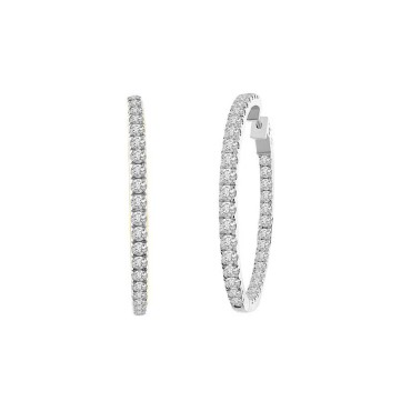 10K WHITE GOLD 5.00CT ROUND DIAMOND LADIES HOOP EARRINGS
